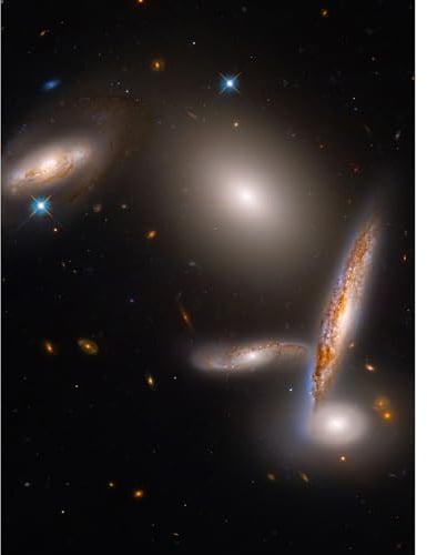 Artery8 Hubble Space Telescope Image Hickson Compact Group 40 A Cosmic Gravitational Dance Between Five Galaxies Isolated Spiral Elliptical Lenticular Group Art Print Canvas Premium Wall Decor Poster