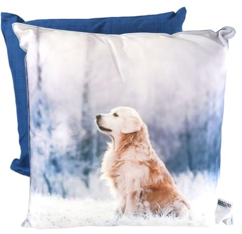 Marabella Outdoor Kissen Winter 45x45cm wetterbeständig aus 3 Tier- Motiven wählbar, Winter Kissen 2:Hund-Schnee