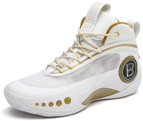 Uhclrr Herren High Top Basketball Schuhe Outdoor Anti Rutsch Jungen Leichte Lässige Atmungsaktive Stoßdämpfende Sportschuhe(43 EU, Gold)