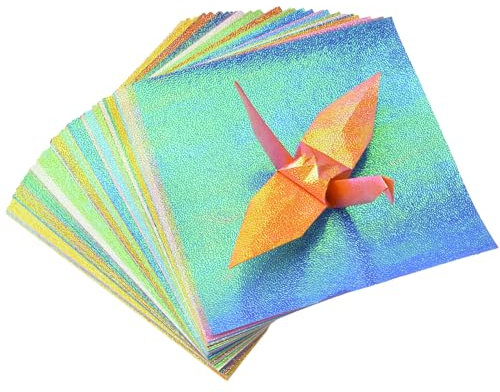 URROMA Lot de 100 feuilles de papier origami à paillettes carrées brillantes pour origami coloré pour loisirs créatifs, accessoires artistiques, 15 cm