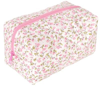 Trousse de Toilette Voyage, Trousse à Maquillage Fleurie, Trousse Cosmétiques Femme, Trousse Maquillage Grande Capacité, Sac à Cosmétiques, avec Glissière, pour Femme Fille (Rose)