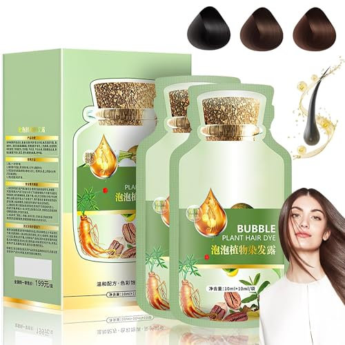 Natural Plant Hair Dye 20ml 10Packs/Box, New Botanical Bubble Hair Dye, Pure Plant Extract for Grey Hair Color Bubble Dye, New Botanical Bubble Hair Shampoo. (Natural Black)