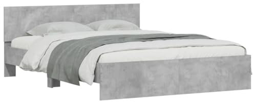vidaXL Cadre de Lit avec Tête de Lit, Lit Double avec Sommier à Lattes, Lit Adulte, Meuble de Chambre à Coucher, Moderne, Gris Béton 140x190 cm