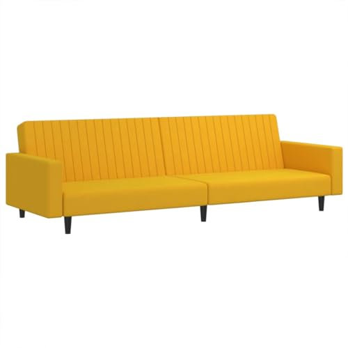 vidaXL Schlafsofa 2-Sitzer, Schlafcouch für Wohnzimmer Heimkino Büro, Gästebett mit Holzrahmen, Sofabett Tagesbett Couch Sofa Ausziehbar, Gelb Samt
