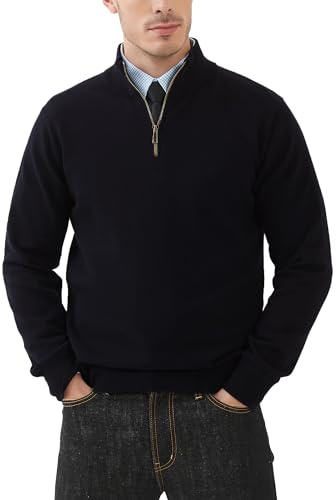 Kallspin Men's Quarter Zip Jumper 100% Cotton Long Sleeve Sweater Pullover