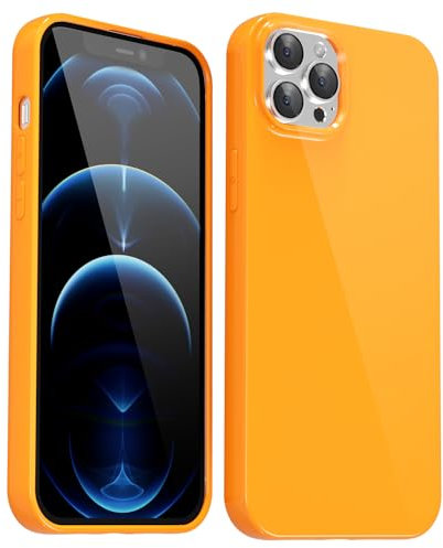 Svanove for iPhone 12 Pro Max Case Silicone, Glossy Soft Rubber Gel Jelly Cute Protective Plastic Simple Plain Phone Case Cover for Women Girl, Slim Thin Flexible Shockproof TPU, Neon Orange
