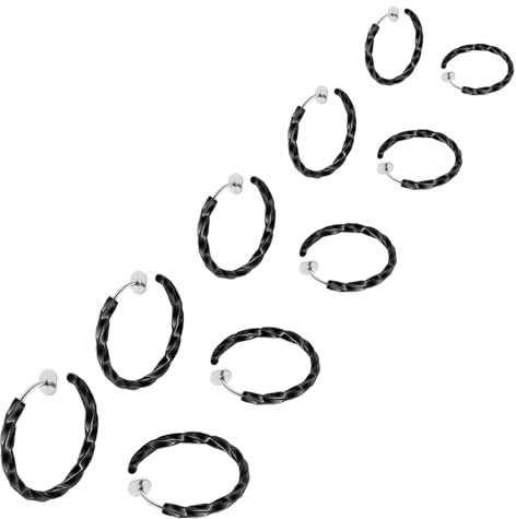 Hinvan 5 Paare Edelstahl Clip Ohrringe für Herren Damen Mädchen Kinder Männer, Ohrringe Clip Damen Ohne Ohrlöcher Ohrclips Herren Schwarz