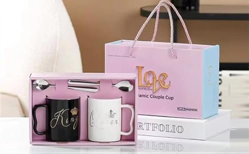 King and Queen Mug Gift Set - His and Hers King and Queen Coffee Mugs with Spoons and Love Gift Box - Perfect Couples, Wedding, Anniversary, or Valentine's Day Present JR5124