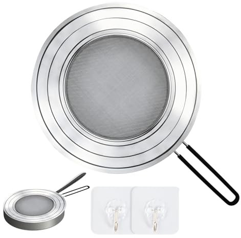 VINEST 30CM Spritzschutz Pfannen, Klappbarem Griff Pfannen Spritzschutz, Edelstahl Spritzschutz Pfanne, Pfannenspritzschutz Spülmaschinengeeignet, Spritzschutz für Pfannen Schutz Fettspritzern