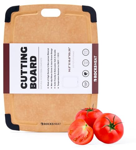Cutting Boards for Kitchen, 37x27.5x0.9cm Natural Wood Fiber Composite Cutting Board, Reversible Chopping Board with Non-Slip Silicone Feet & Juice Grooves, Dishwasher Safe, BPA Free, Knife Friendly