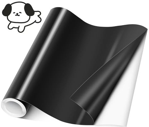 Romon Vinile Adesivo Nero Lucido, 30.5 x 244 cm Termovinile Vinile Termoadesivo, Pellicola Adesiva Bianca, Silhouette Cameo per Regali Fai Da Te, Tazza, Finestra, Ceramica, Plastica