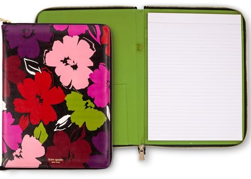 kate spade new york Notizblock aus Kunstleder, 33,7 x 24,1 cm, mit Innentasche, Reißverschluss und Stiftschlaufe (Painterly Blooms)