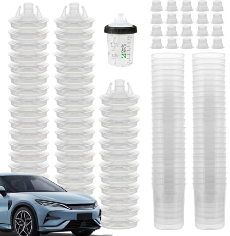 Autolack-Mischbecher,Automobil-Sprühbecher | Sichere Sprühfarbe mit klarer Skala - Lackierwerkzeuge und -ausrüstung, Spritzpistolen und Zubehör, inklusive System mit 20 Stopfen und 50 Becherdeckeln