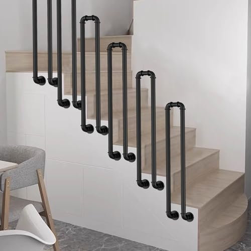 Hamankim Handläufe für 1–3 Stufen im Außenbereich, moderner Industrie-Treppenhandlauf für Terrassenpfosten in Wohnkorridoren, Lofts, rutschfeste Industrie-Sicherheitsbaluster(75cm(2.5ft))
