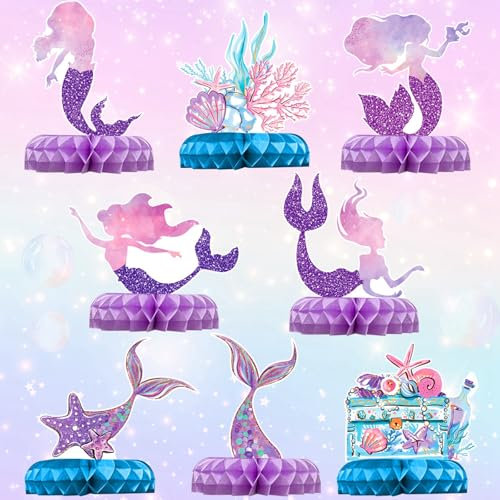 QIFU 8Pcs Meerjungfrau Party Dekorationen, Meerjungfrau Tafelaufsätze, Wabe Tabelle Dekorationen Tafelaufsatz Schmetterling Thema Party Zubehör für Mädchen Geburtstag Baby Dusche Dekor