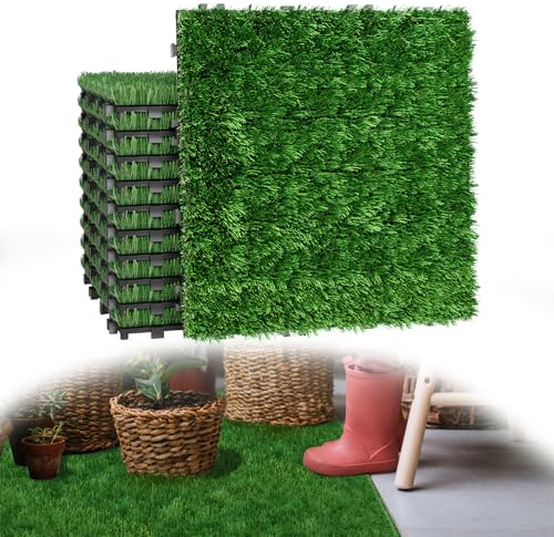 LZQ Lot de 33 tapis de gazon artificiel 30 x 30 cm, 4 cm d'épaisseur totale, tapis de gazon roulant, en plastique PE, résistant aux UV, carrelage d'herbe artificielle, pour jardin, balcon,