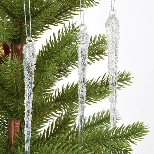 MUMQAQ Clear Glass Icicles Drops Ornaments for Christmas Tree- Set Crystal Ornament Xmas Tree Hanging Icicle Winter Decoration for New Year Wdeeing Party