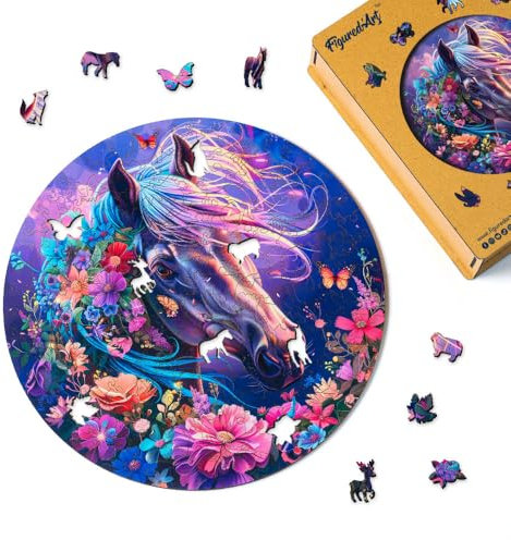 Figured'Art Holzpuzzle Erwachsene und Kinder 200 Teile Tiere - Mystisches Pferd - Originelles Design 28,3x28,5 cm Einzigartige Form mit Premium-Holzkiste