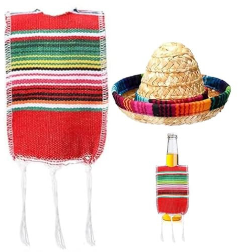 Baokuan Winziger Sombrero-Hut Und Serapes-Poncho Für Flaschen, Bunter Bier-Poncho-überzug Für Cinco De Mayo Mexikanische Fiesta-Party-Dekoration