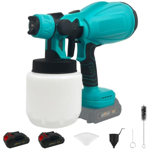 Cordless Fence Paint Sprayer with 2 * 2.0Ah Battery, Electric HVLP Spray Gun Compatible with Makita 18V Battery, 800ML Detachable Container, for Sheds, Wood, Wall, Latex and Metallic