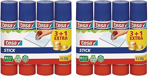 tesa Stick ecoLogo - Geruchsneutraler Klebestift für Papier und Pappe - Lösungsmittelfrei und Umweltschonend - 4 x 20 g (Packung mit 2)