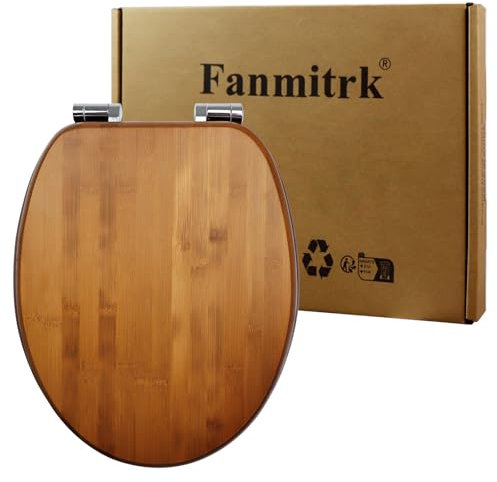Fanmitrk Natural Solid Wood Toilet Seat- Toilet Seat Bamboo, Soft Close with Metal Hinges,Easy to Install Easy to Clean (bamboo03)