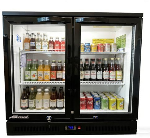 Back Bar Cooler Under Counter Beverage Refrigerator, 7.2 Cu Ft Undercounter Fridge,2 Door 35.5 inch Commercial Beer Built-In Cooler with LED Light Adjustable Shelves Safety Locks,ETL Approval