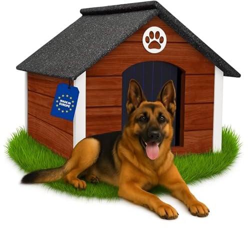 Outentin Hundehütte Outdoor Isoliert - Hundehaus für Große Hund - Winterfest und Wetterfest - Hunde Haus für Draußen mit schrägem Dach - Stabile Villa und Moderne Design - 103 x 90 x 70cm-Nuss