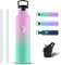 Grsta Botella Agua Acero Inoxidable, Botella Termica 1 litro a Prueba de Fugas con Pajita y Filtro, Cantimplora Termica con 2 Tapones, Reutilizable Termo sin BPA para Viaje, Exterior, Hogar