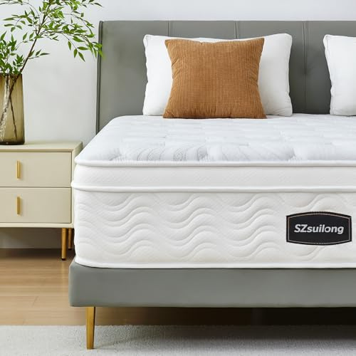 SZsuilong Double Size Mattress, 10.2IN Hybrid Pocket Sprung, Medium Firm | 7-zone pocket springs, 380G heavier fabric & motion-isolating support, pressure relief & 10% firmer foam, 135x190x26cm