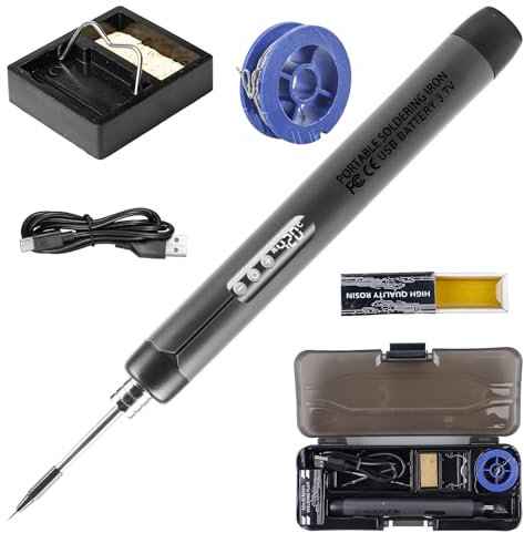 Juego de soldador, soldador recargable por USB con LCD, 5 temperaturas ajustables 260 ℃ -420 ℃, 3 puntas de soldadura, alambre de soldadura, pasta de soldadura, soldador completo profesional seguro y