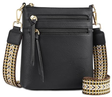Mabecol Pochette Bandoulière Femme avec Portefeuille, Sac Téléphone Portable en Simili Cuir Vegan, Protection RFID, Lanière Réglable et Détachable (Noir)
