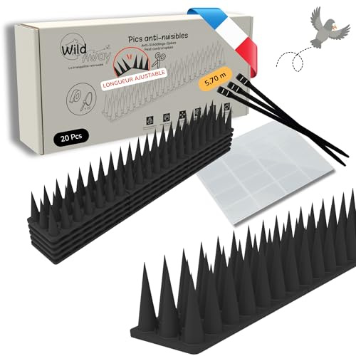 Pic Anti Pigeon 5,7 m Modulable et Ajustable - Installation Ultra Facile - Kit Complet Adhésif & Colliers Inclus - Dissuasion Efficace Anti Pigeons, Oiseaux, Chats pour Balcon, Fenêtre, Toit et Jardin