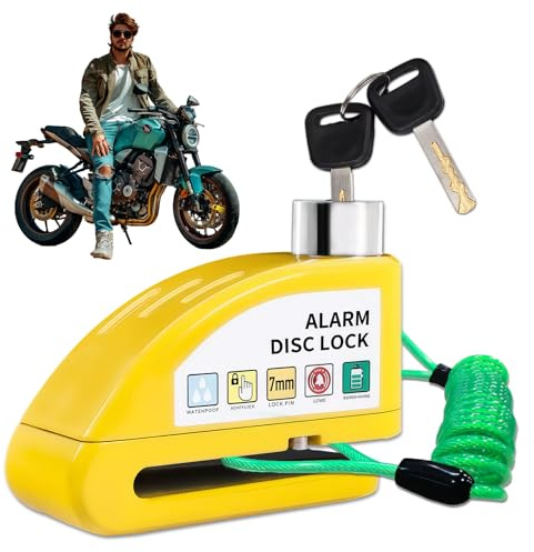 Bloque Disque Moto Alarme 110db, Alarm Disc Lock avec 1.5m Câble Rappel, Cadenas Anti Vole pour Motocycle, Robuste Étanche, Disc Lock pour Moto, vélo, Scooter, Moped