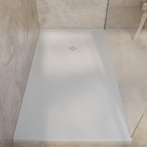 SoulHome Receveur de douche Résine 90x90 Crème Clair Grille Couleur | Antidérapant C3, extra-plat, résine et charge minérale, texture pierre lisse, antibactérien, gel-coat, + bonde d'évacuation
