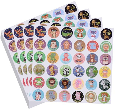 Hylabelest Reward Stickers for Teachers 1008 Motivational School Labels for Kids, 1 Inch Round Animal Stickers Teacher Supplies for Classroom, Potty Training Badges in 36 Designs