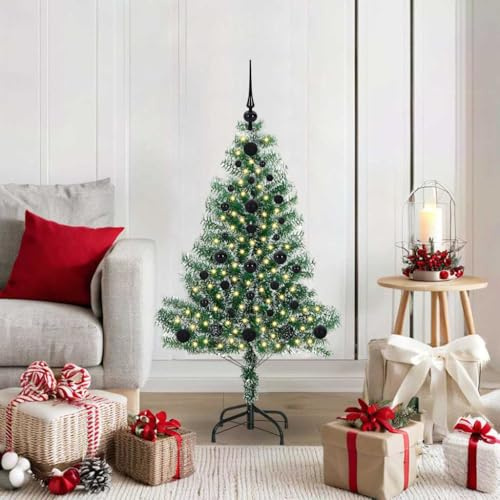 Runheo Árbol de Navidad artificial nevado con luz LED, 120 cm de altura, 150 ledes, alimentado por USB, incluye bola de Navidad, estrella, colgante, ideal para Adviento y decoración de invierno