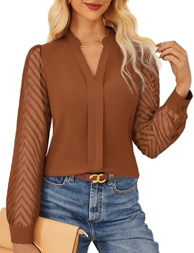 GRACE KARIN Womens Business Casual Loose Shirts Lace Long Sleeve Tops Elegant Eveving Night Out Wear Caramel Brown XXL