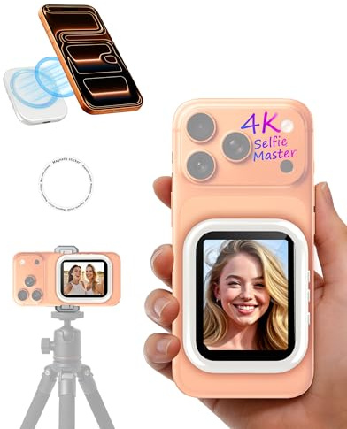 SOCLLLife Handy Selfie Monitor für i-Phone/Android, Kabellos Magnetischer Vlog Selfie Monitor Bildschirm, Wireless Tragbar Smartphone Rückkamera Screen für Tik-Tok, Li-ve, YouTube, 2 Std. Akku, Weiß