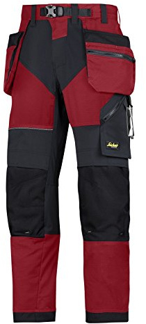 Snickers 69021604088 Size 88 FlexiWork Work Trousers with Holster Pockets - Chili Red/Black