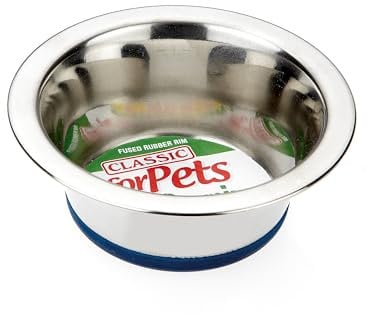 Classic Pet Products Non-Slip Stainless Steel Dish (900 ml - 170 mm, 6.5 inch Diameter Dog Bowl)
