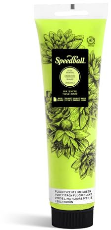 Speedball - Tinta soluble en agua (150 ml), color verde lima fluorescente, para impresión en bloque, Lino, serigrafía, para artistas