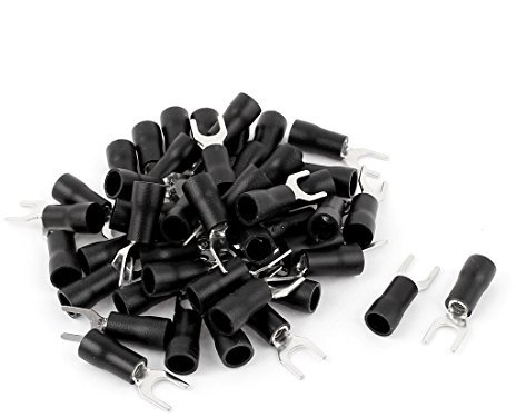 sourcing map 50PCS 14-12AWG #10 Stud Black Insulated Fork Spade Terminal Connector