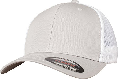 Flexfit Mesh Trucker Cap 2-Tone - Unisex Baseballcap für Damen und Herren, Farbe Silver/White, S/M