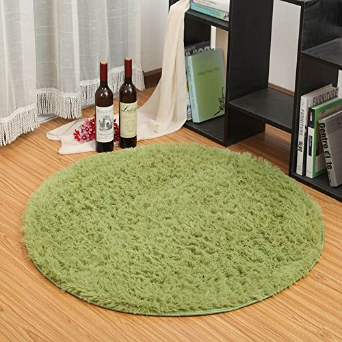 Eleoption Round Soft Shaggy Microfiber Area Rug, Anti-skid Floor Mat Room Carpets for Kids Room Children Playroom Living Room Bedroom Chair Cushion, 120cm, Dark green