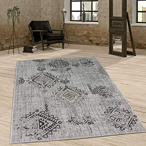 Paco Home In- & Outdoor Teppich Balkon Terrasse Vintage Orientalisches Muster Ornamente, Grösse:60x100 cm, Farbe:Grau 2