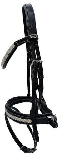 Tysons Breeches Trense Diamanti Super Strass an Stirn und Nase Leder weich VB WB X - Full Schwarz Reitzaum Strass Glitzer (WB)