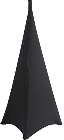 Weddecor Black Tripod Speaker Stand Cover Strech Fabric 360 Degree Coverage Triple Sided DJ Accessory for Weddings, Banquets, Parties, Events, Birthday, 2pcs