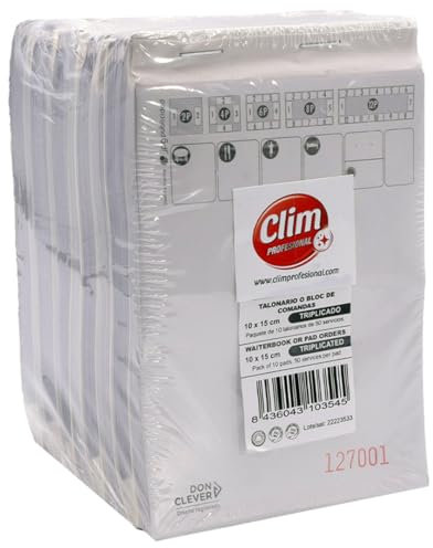 Clim Profesional - Pack 10 Talonarios Comandas para Camareros | 50 Hojas Triple Copia 10x15 cm | Gestión Hostelería y Restaurantes | Organización de Pedidos