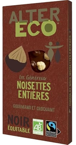 ALTER ECO - Chocolat Noir Noisettes Entieres 200G - Lot De 3